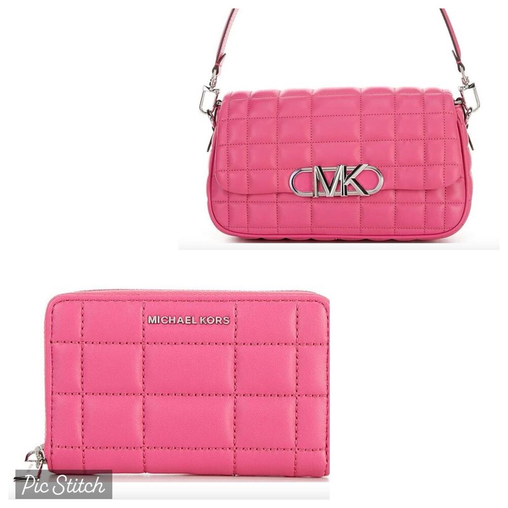 NWT Michael Kors Parker Convertible Pouchette Shoulder Bag & Wallet - Cerise